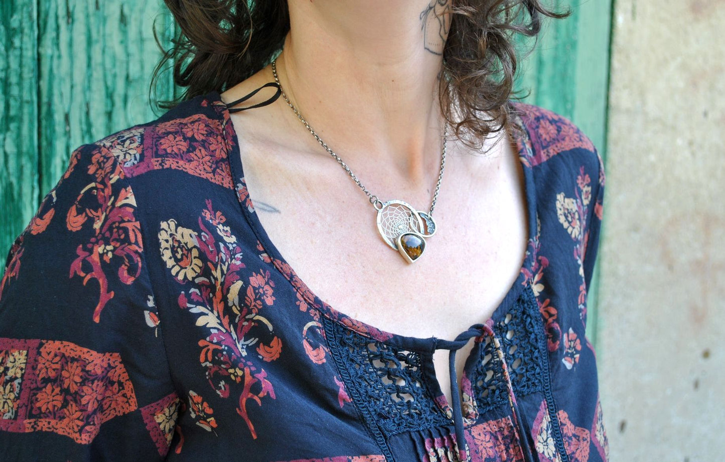 Golden Pietersite Dreamcatcher Necklace