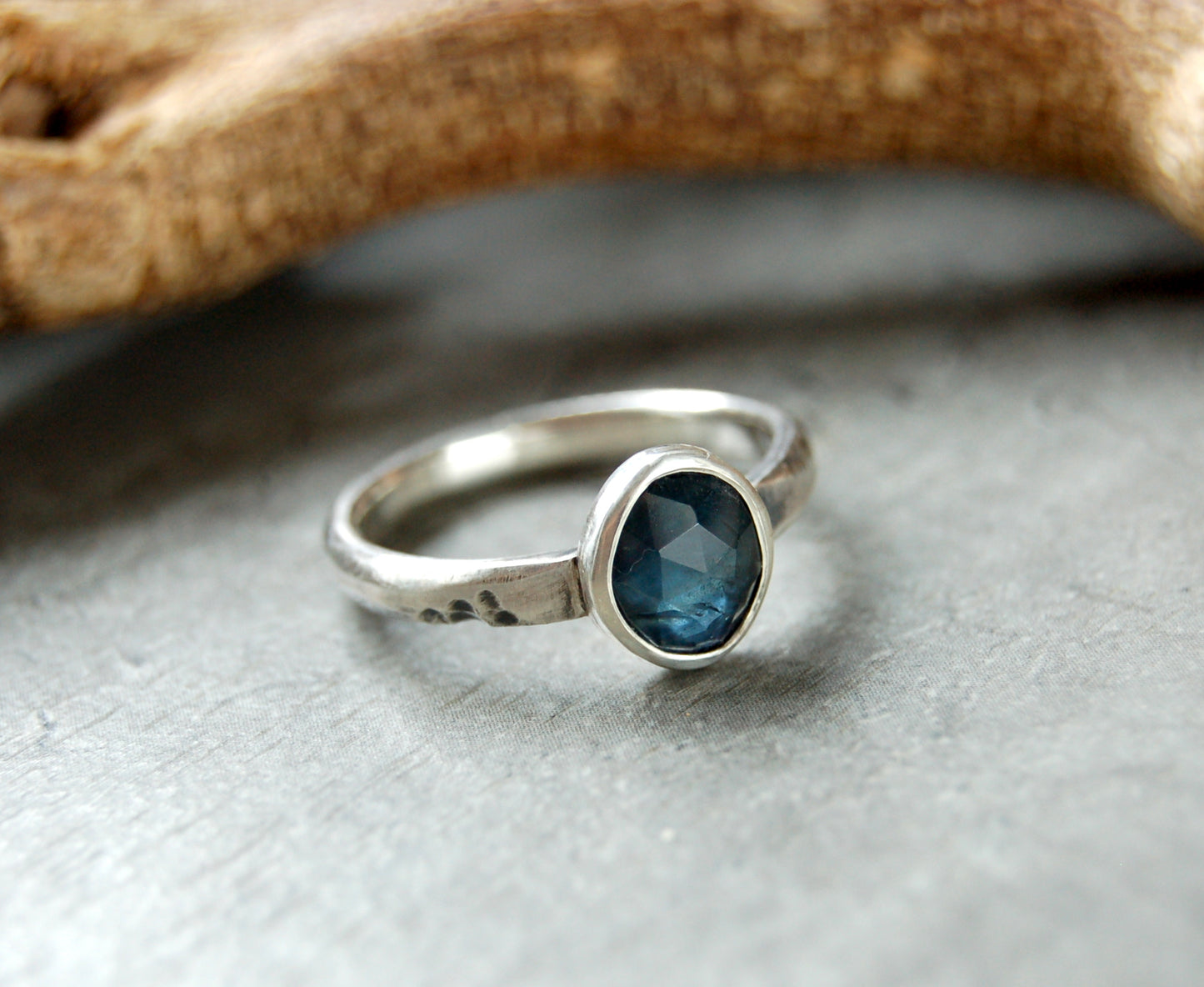 Teal Sapphire ring in sterling silver