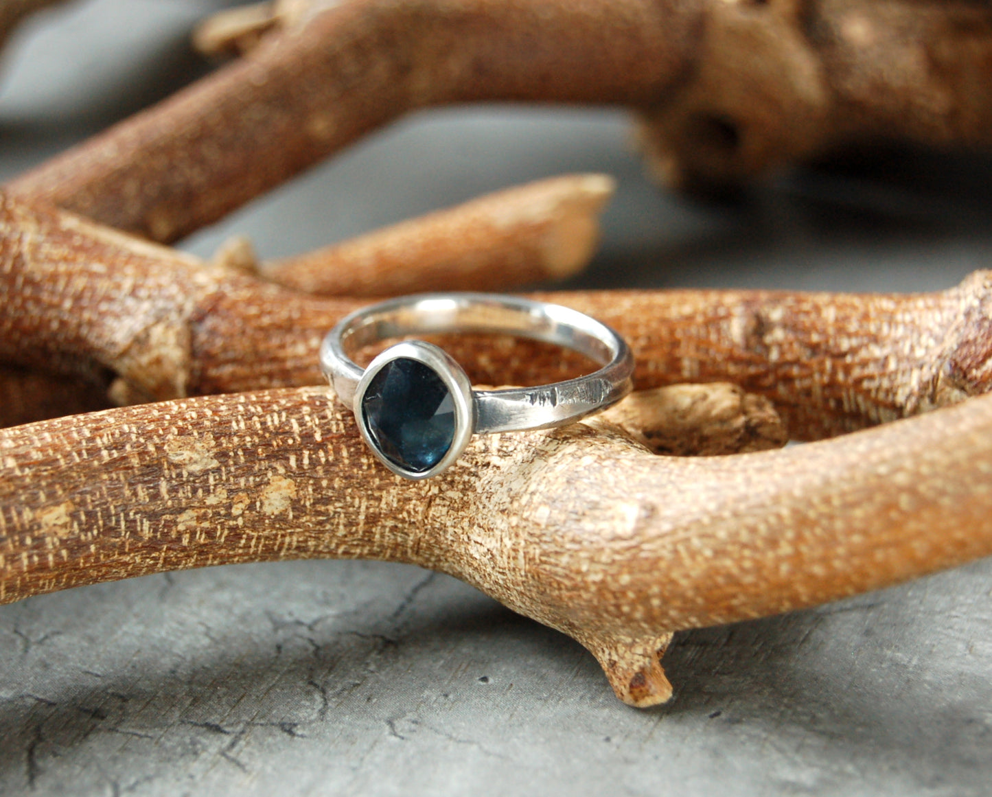 Teal Blue sapphire ring, Bohemian style jewelry