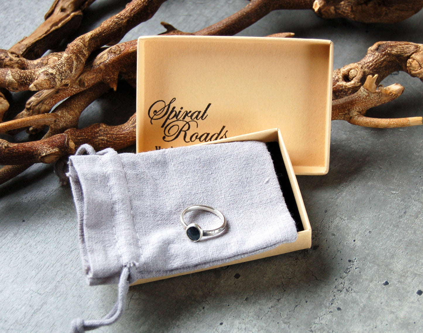 Rustic Sapphire Ring in gift box