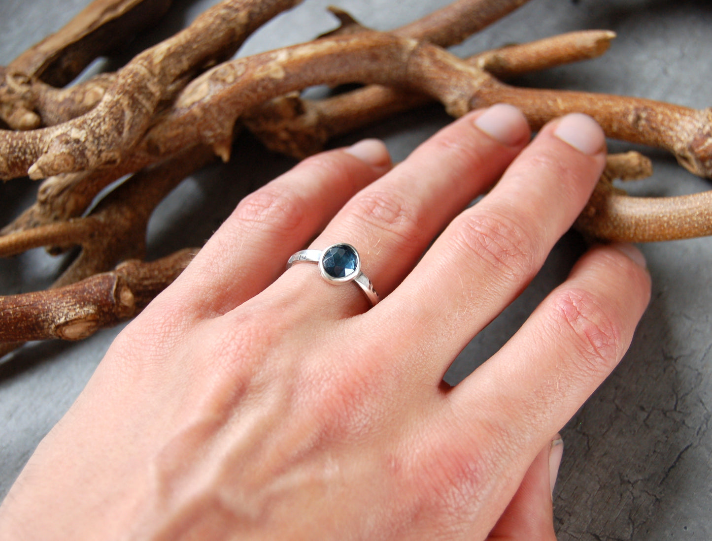 Teal Sapphire Gemstone Ring in sterling silver