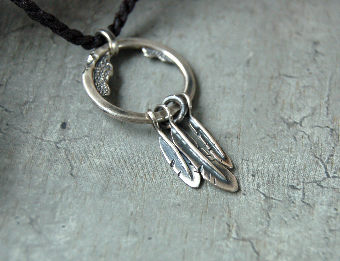 Mens Dream catcher feather necklace in sterling silver