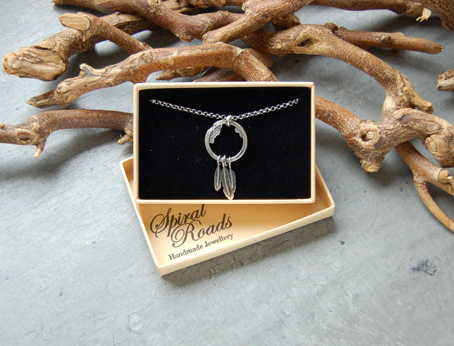 silver Feather necklace for men