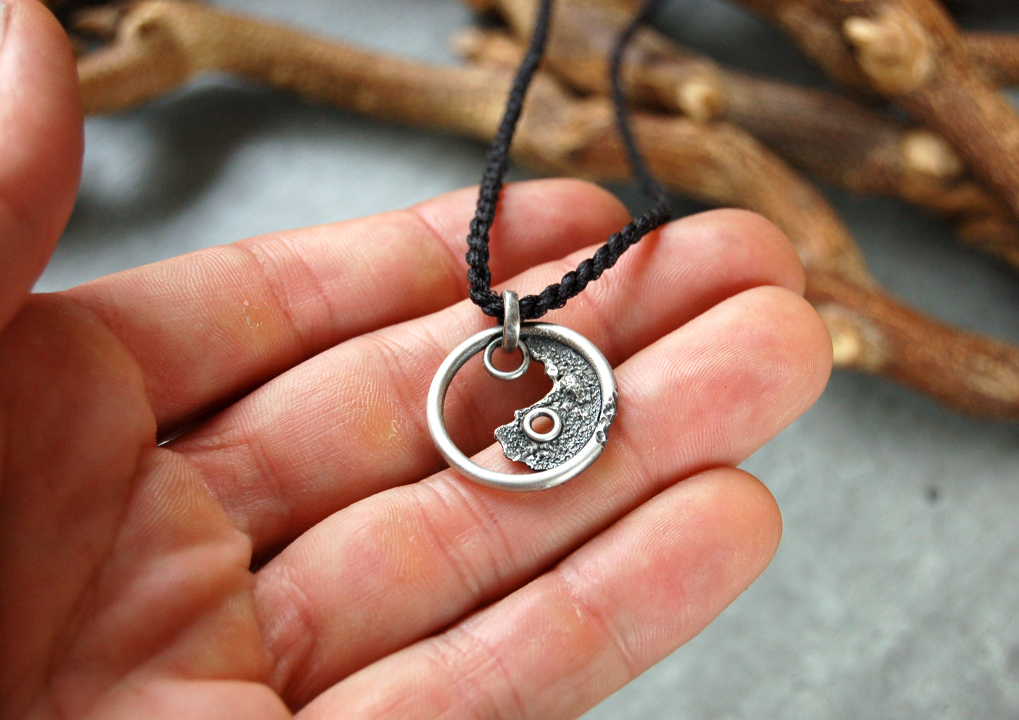 Handmade Yin Yang necklace pendant in Sterling Silver