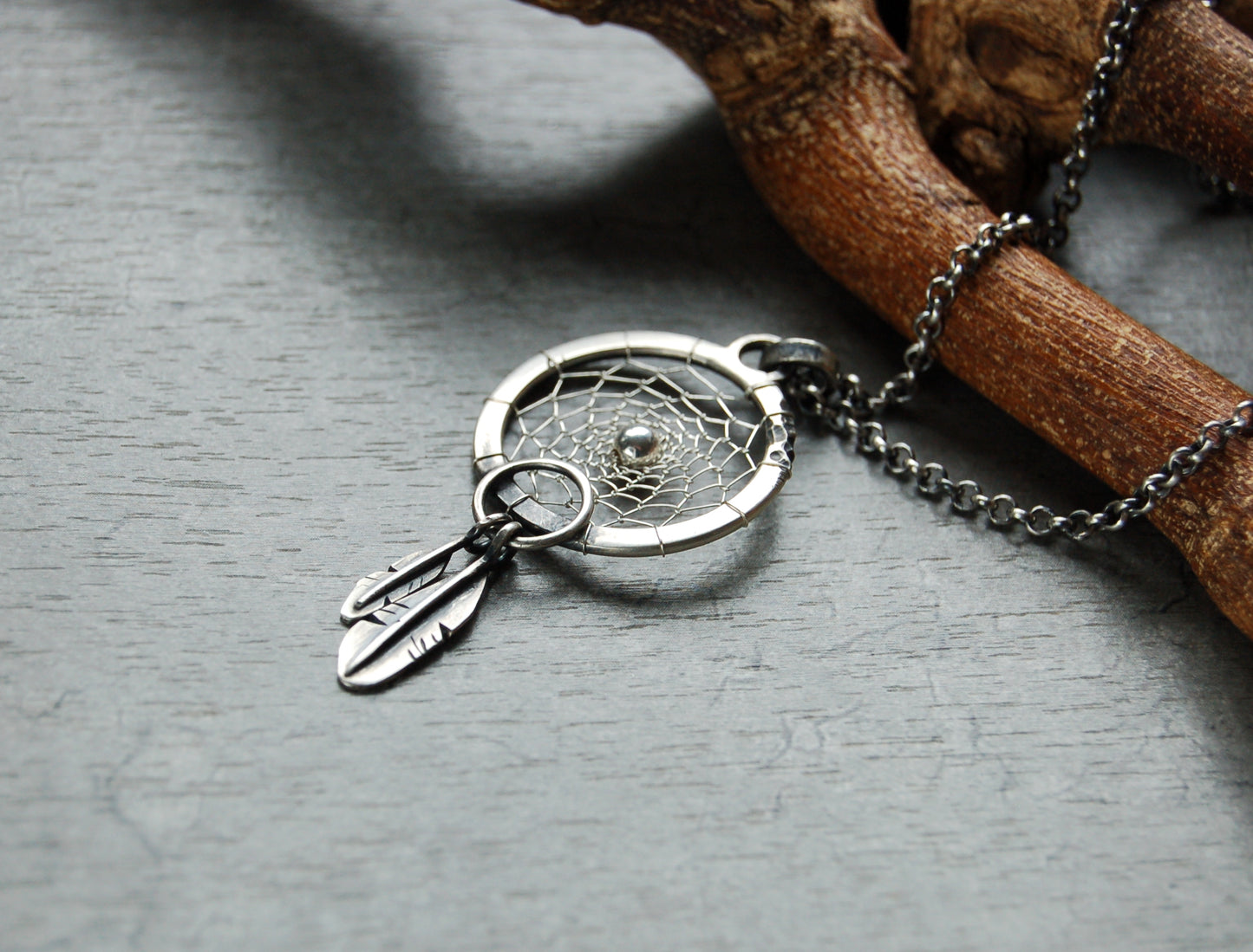 Handmade Silver dreamcatcher pendant