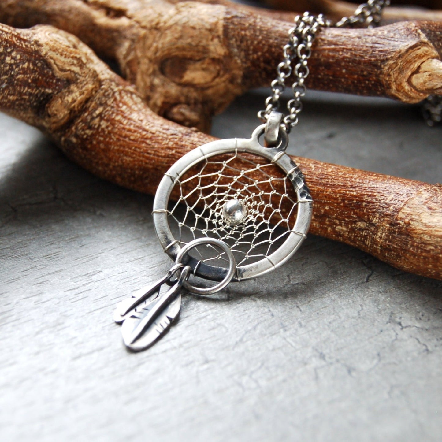 Handmade Silver dreamcatcher pendant