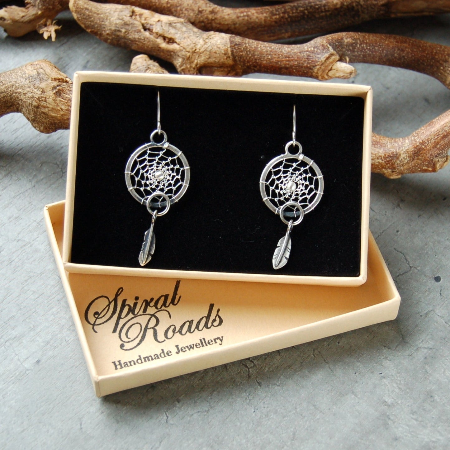 Silver dream catcher earrings