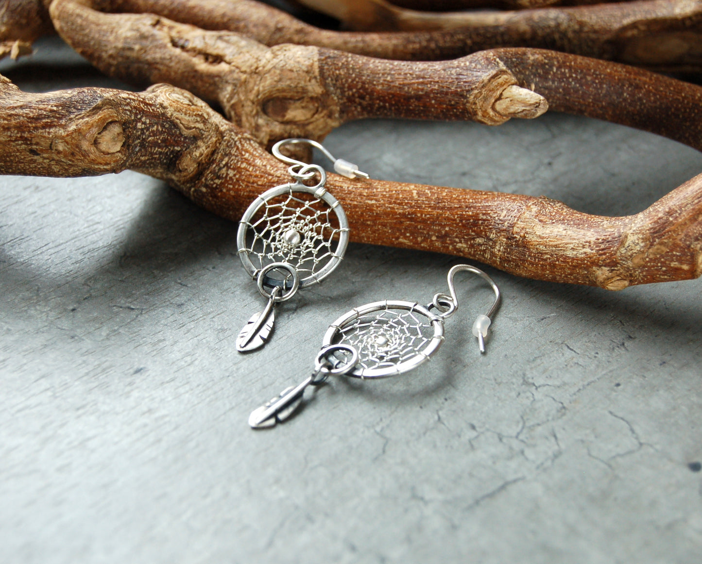 Silver dream catcher earrings