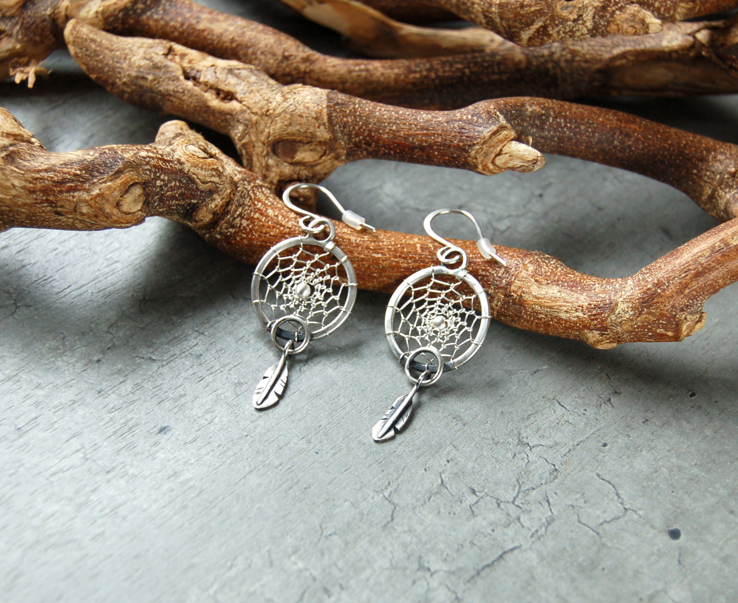 Silver dream catcher earrings