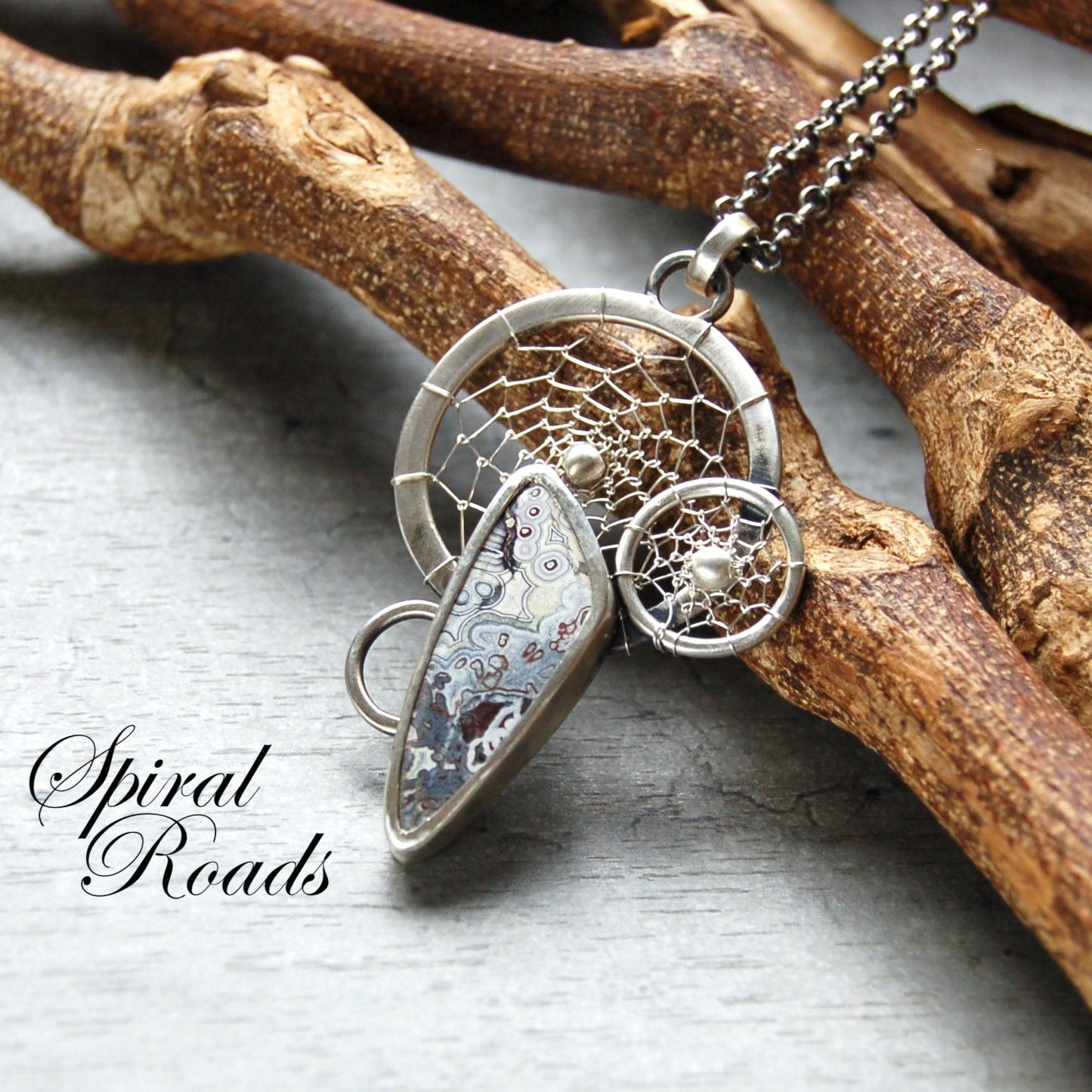 Crazy lace agate pendant with Dreamcatchers