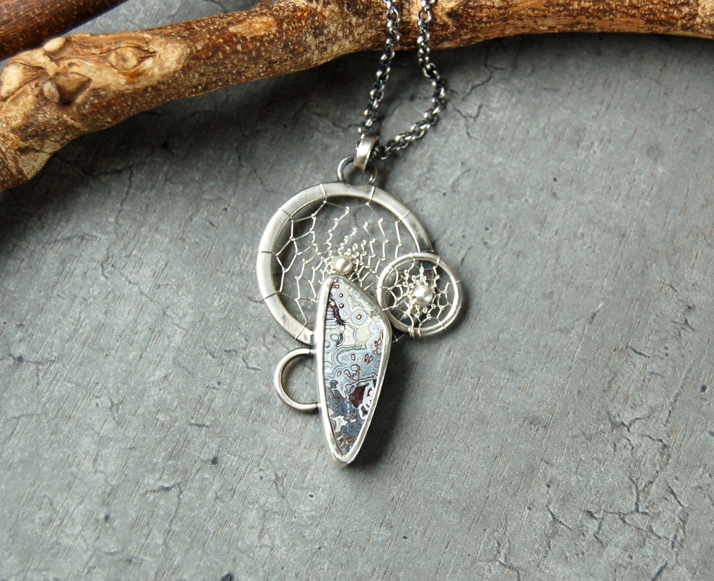 Crazy lace agate pendant with Dreamcatchers