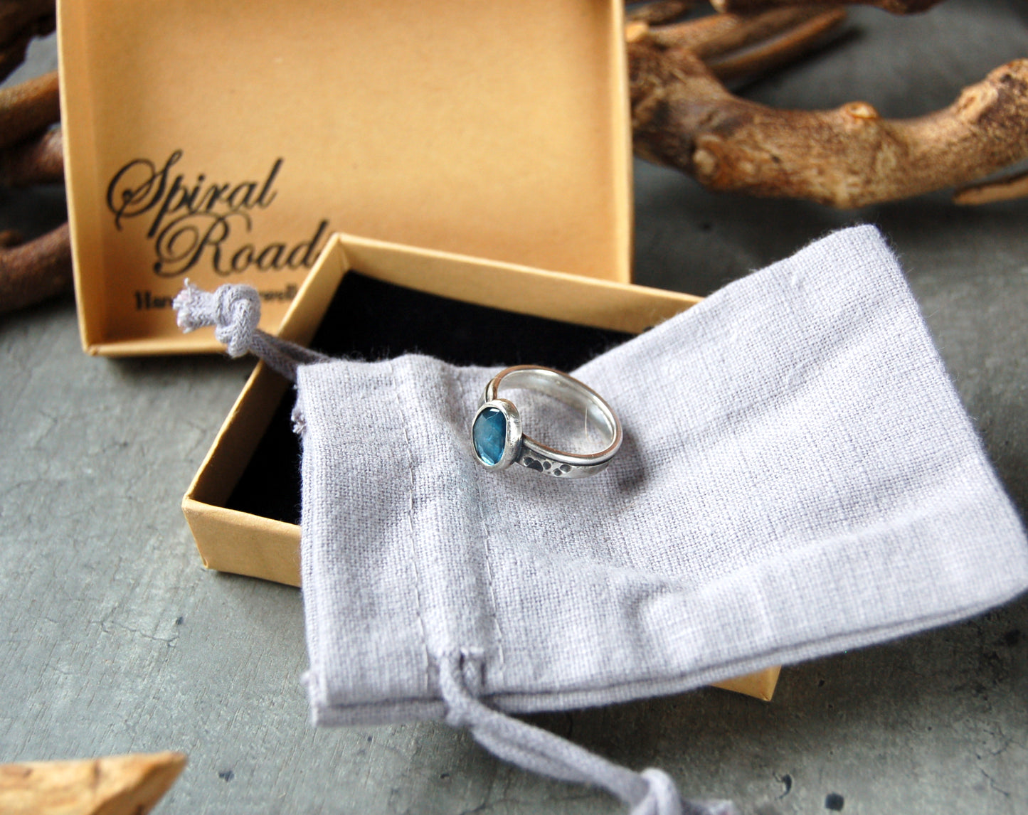 Silver Blue Topaz ring in gift box