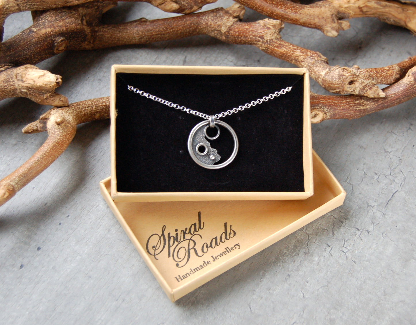 organic silver pendant in gift box