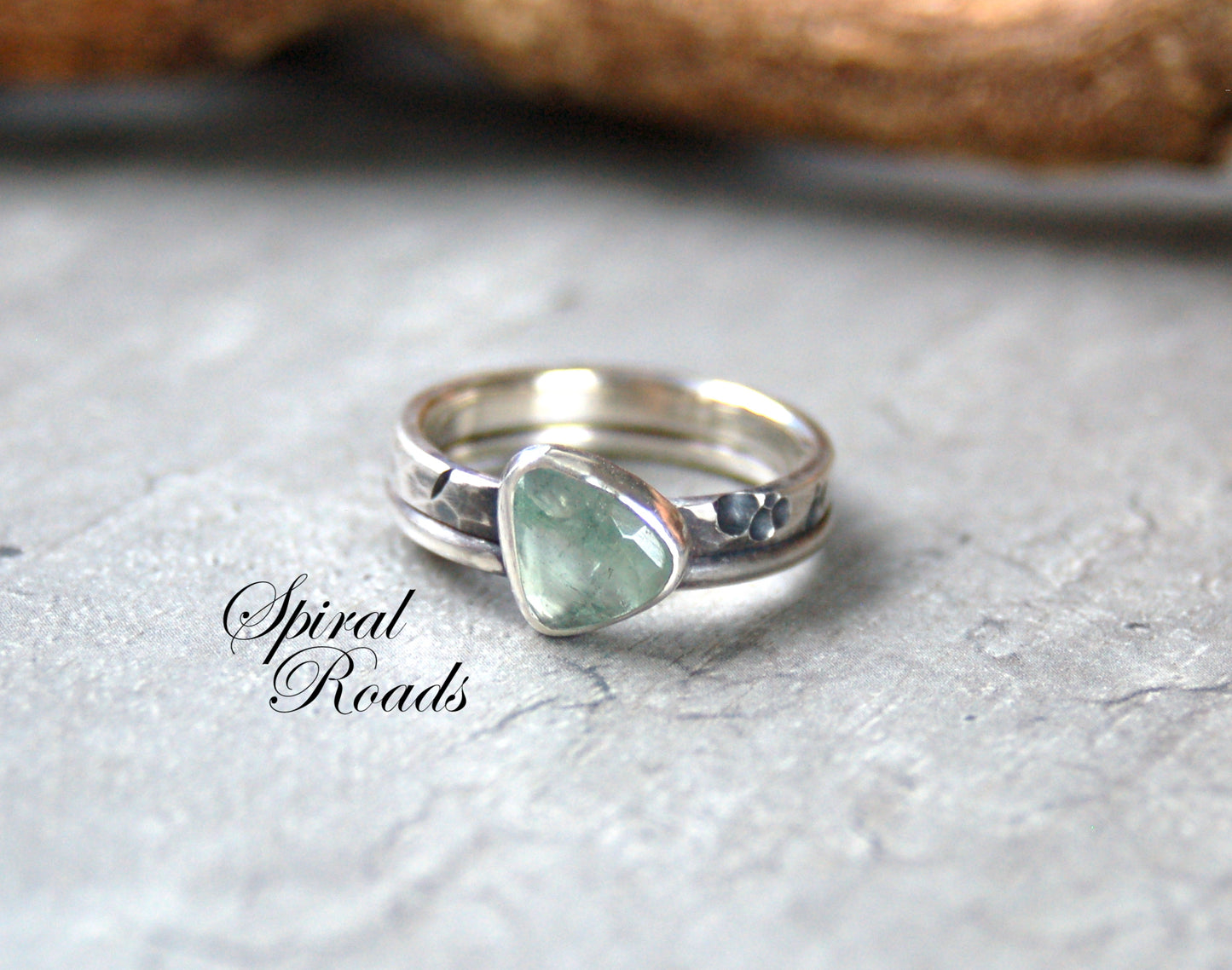 Silver Aquamarine hammered ring