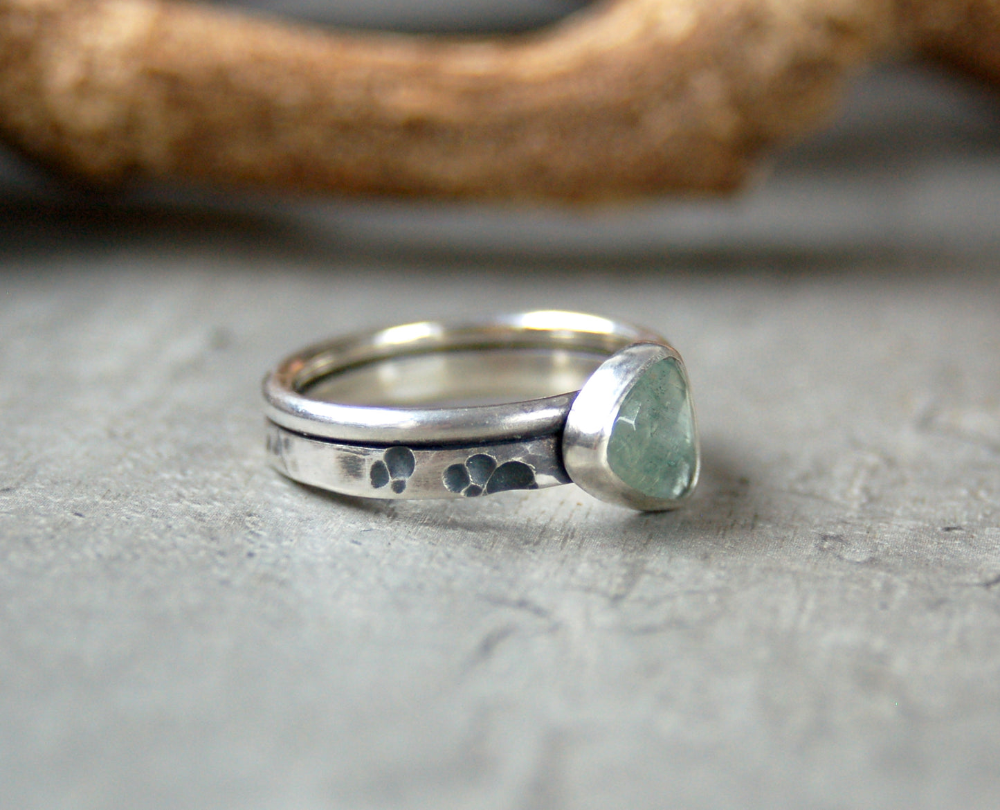 Silver Aquamarine hammered ring
