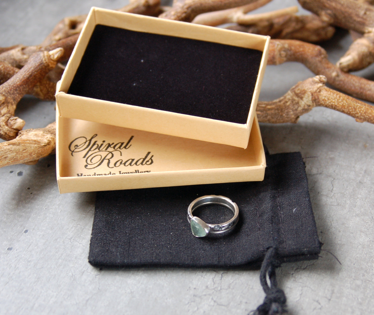 Silver textured aquamarine ring