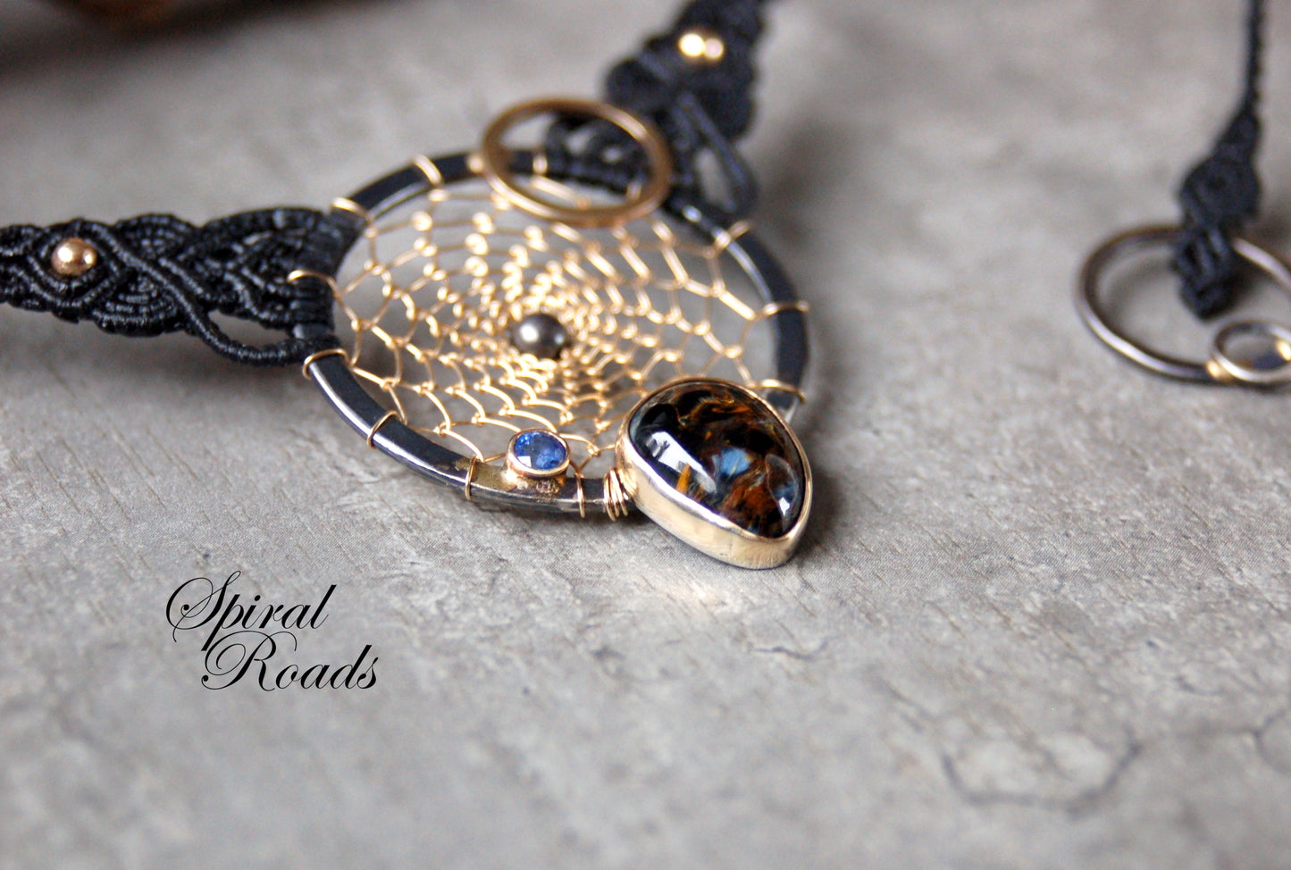 Pietersite and Sapphire necklace