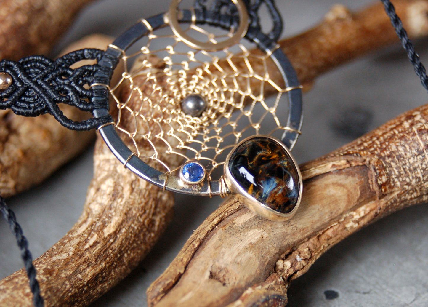Pietersite and Sapphire necklace