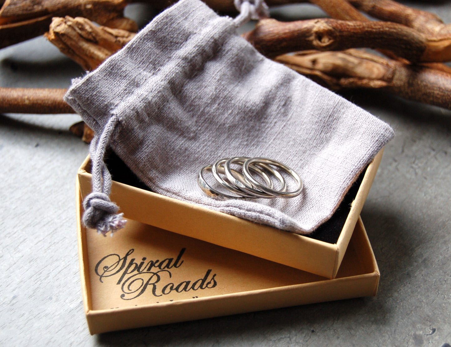 Silver stacking rings in gift box