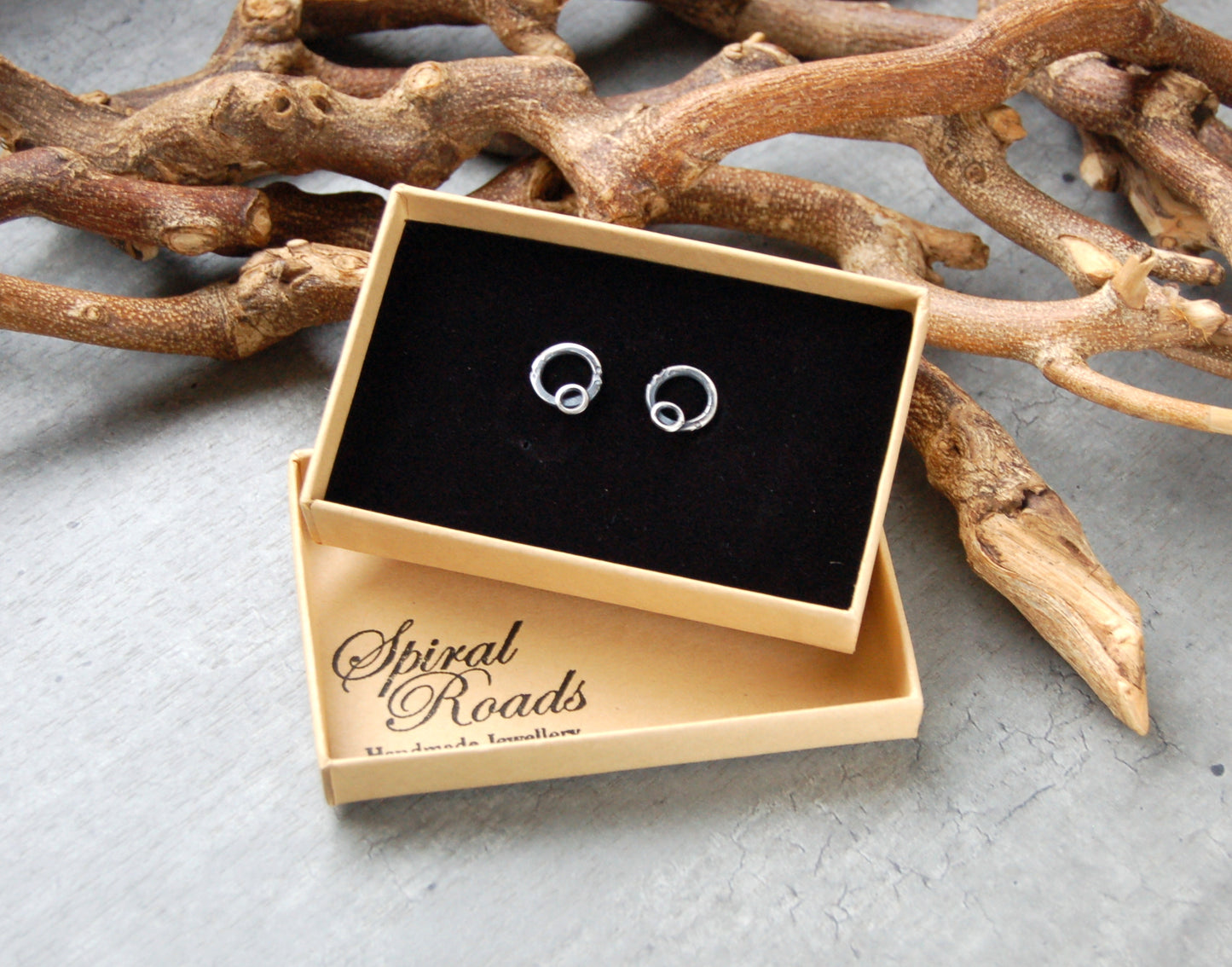 rustic circle studs in gift box
