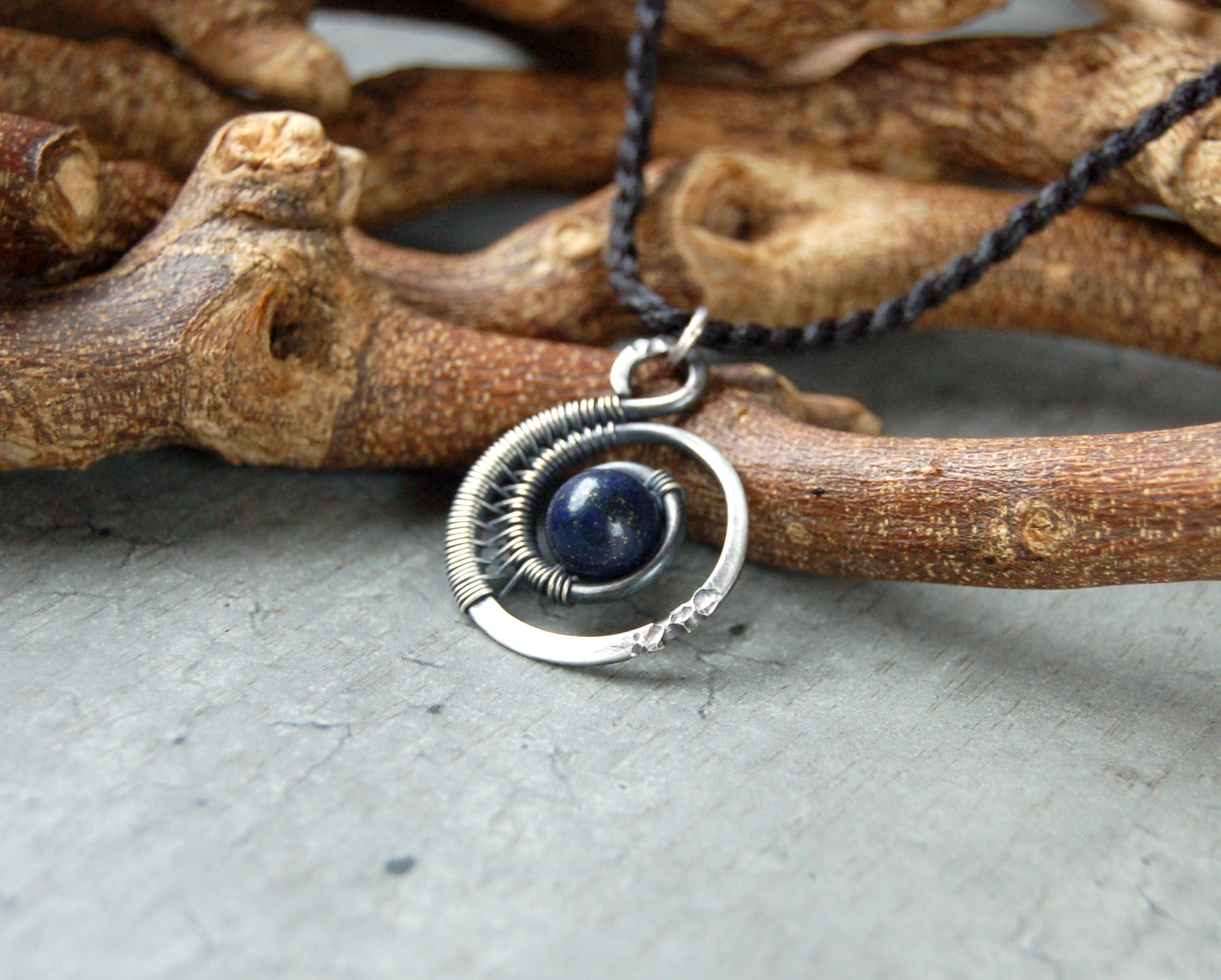 Silver wire wrapped necklace with Lapis Lazuli
