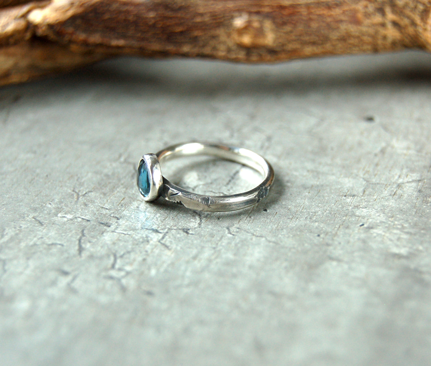 Rustic Blue Topaz stacking ring in sterling silver