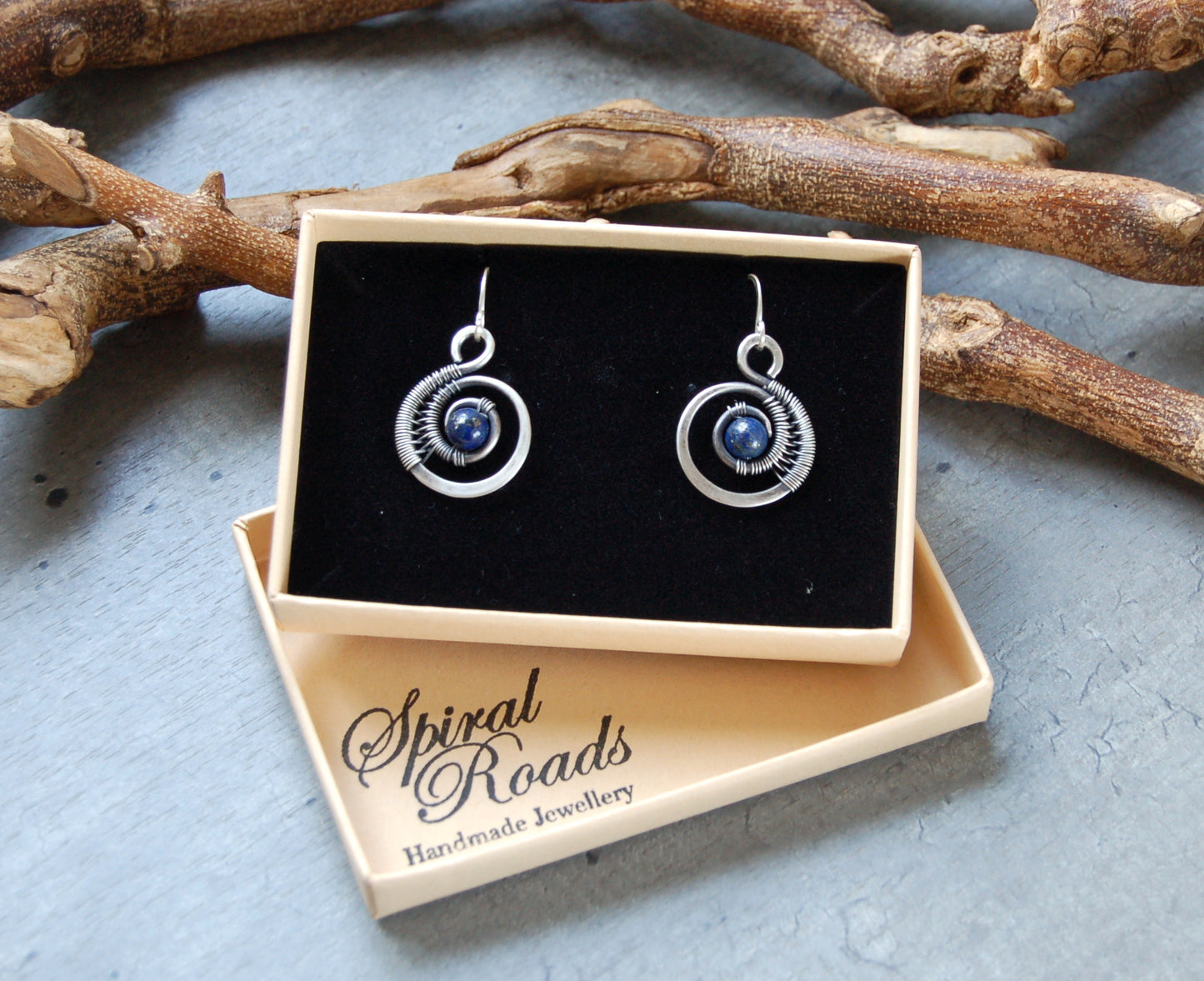 silver wire wrapped earrings with Lapis Lazuli