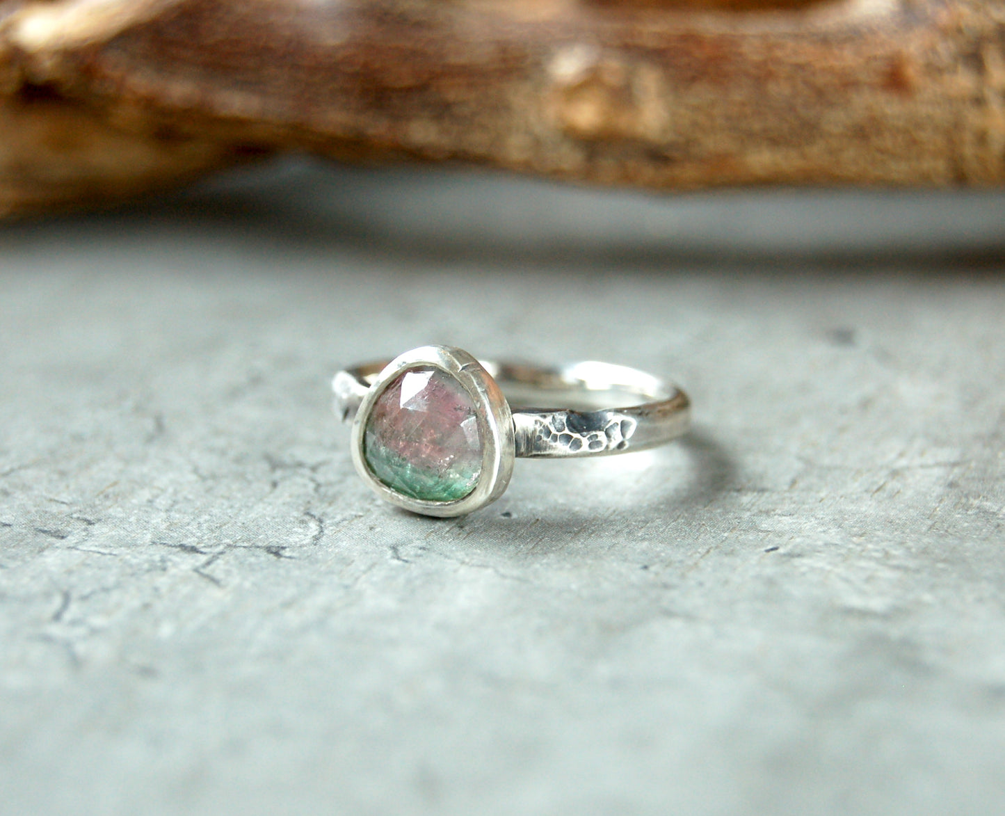 rustic gemstone ring in sterling silver