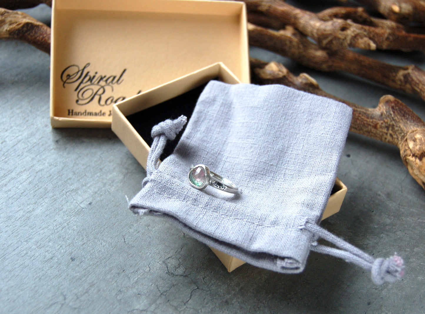rustic gemstone ring in sterling silver