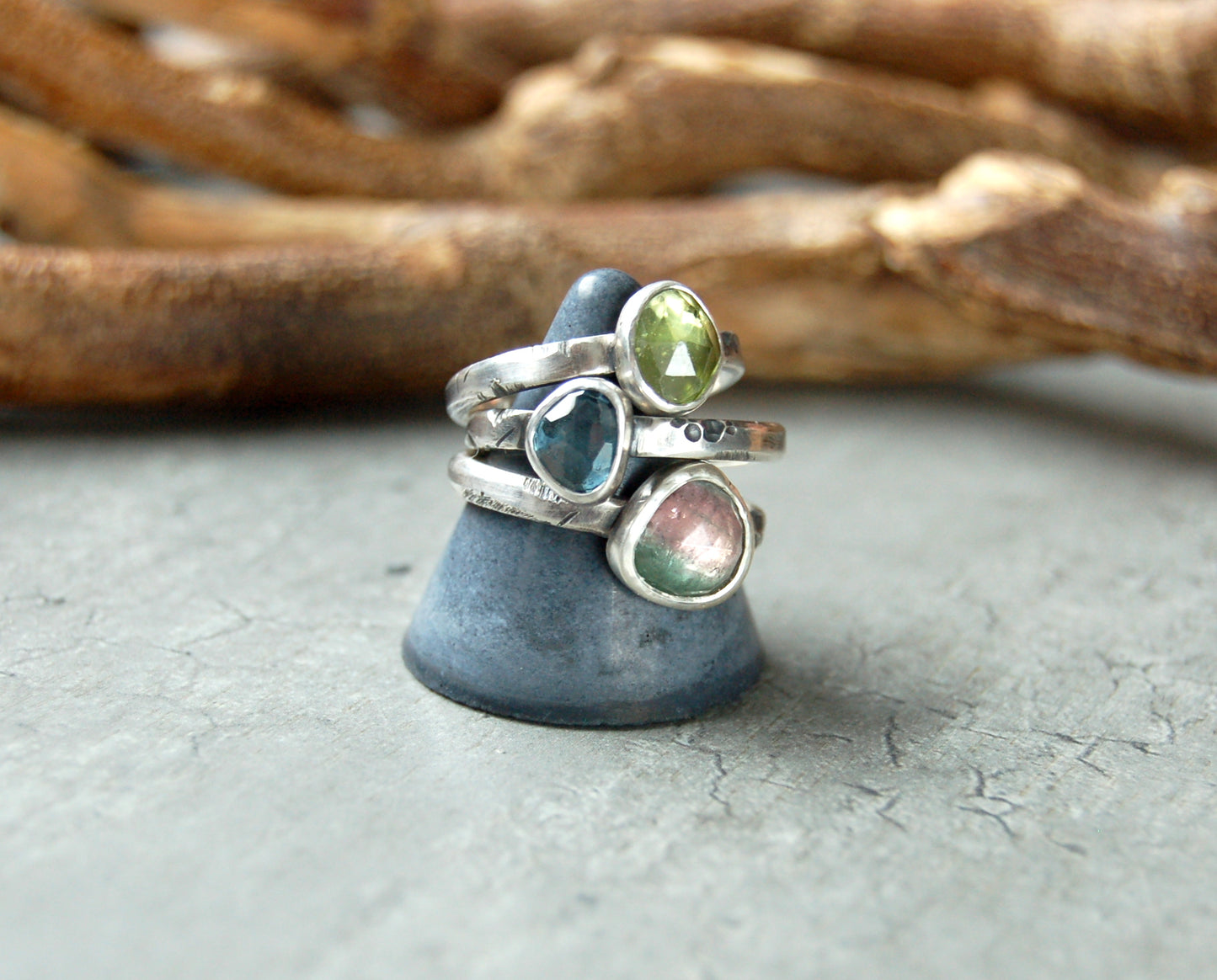 Silver Stacking rings with gemstones