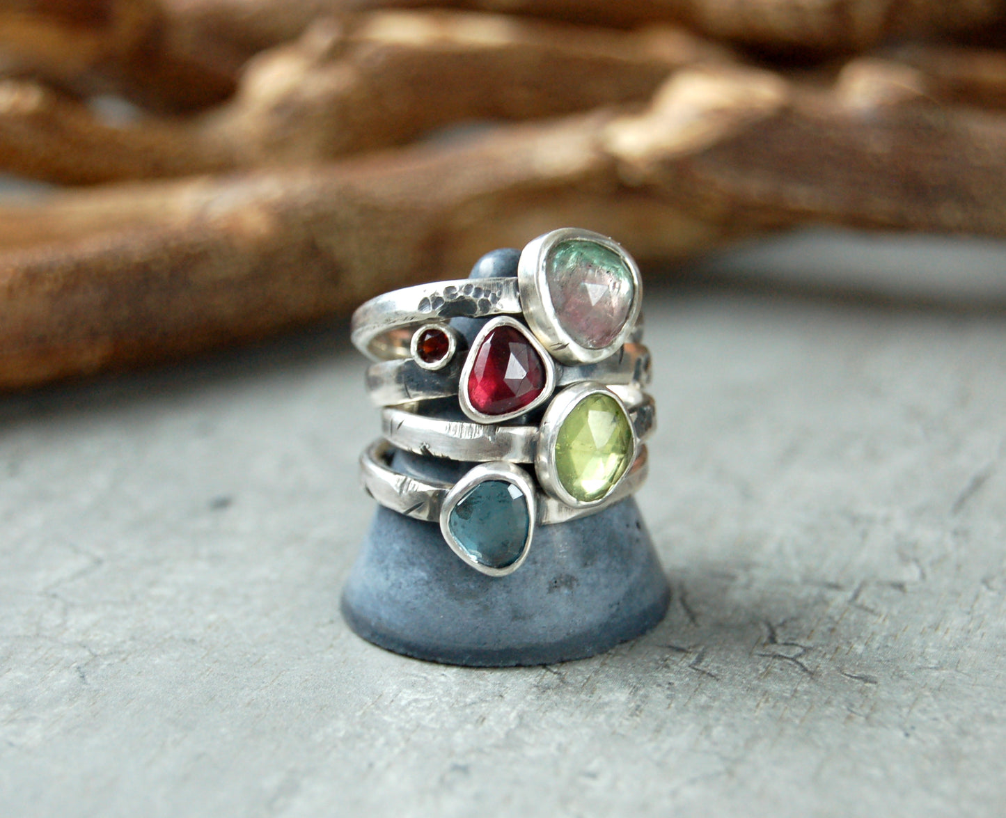Sterling Silver stacking rings with gemstones