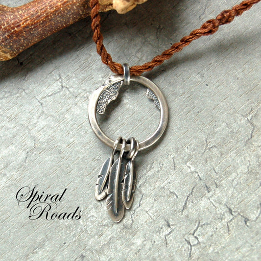 Mens Dream catcher necklace in sterling silver