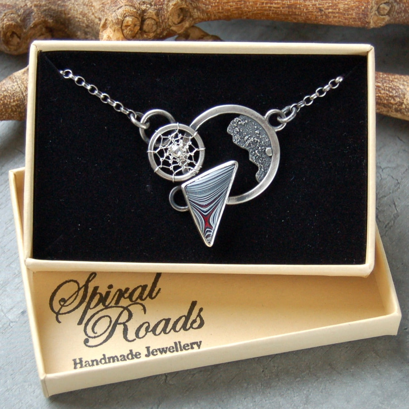 Sterling silver fordite necklace pendant. Boho chic jewelry
