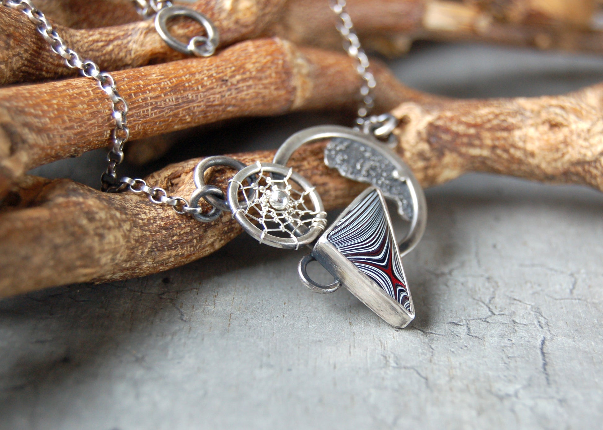 Sterling silver fordite necklace pendant. Boho chic jewelry