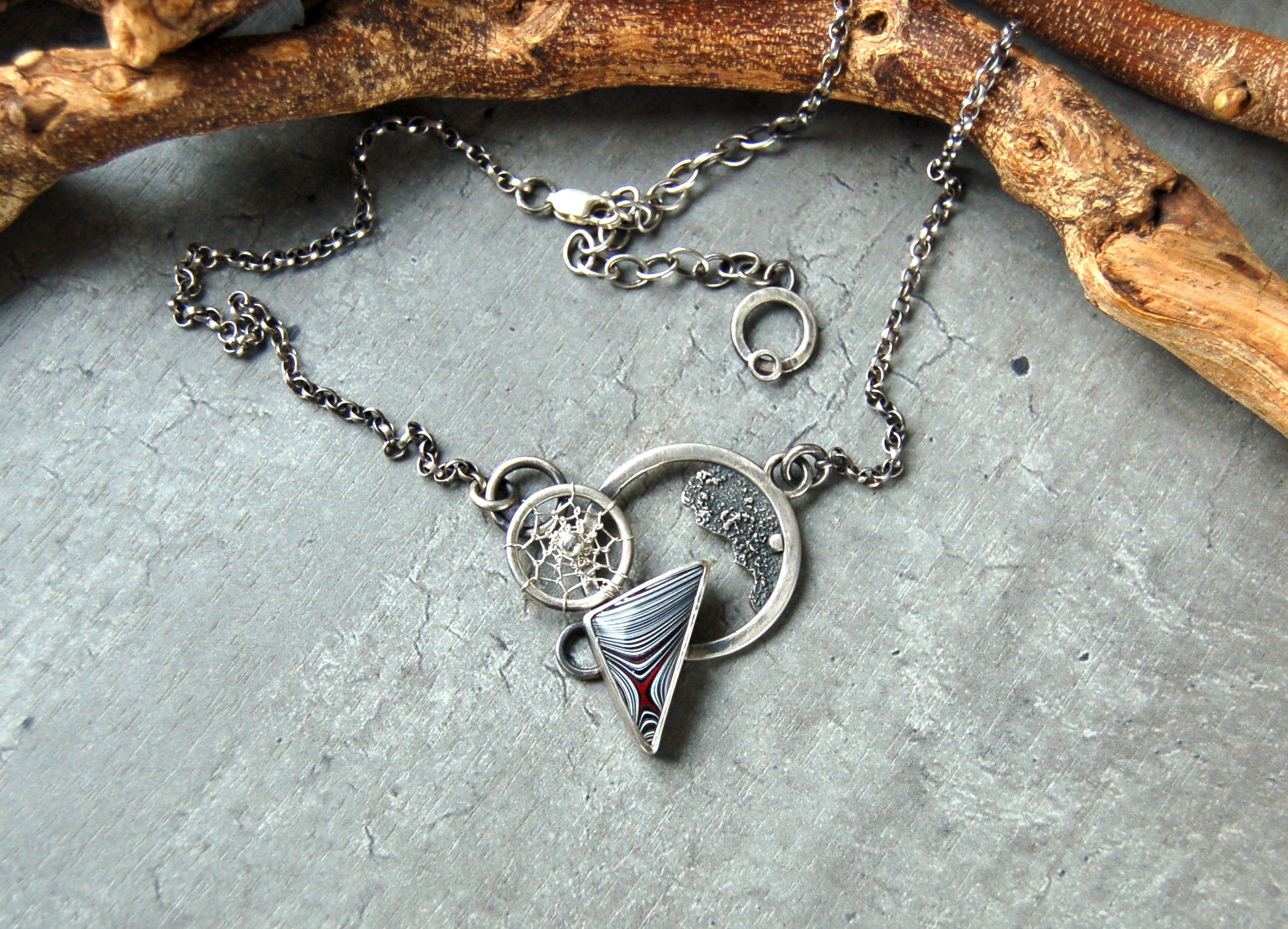 Sterling silver fordite necklace pendant. Boho chic jewelry