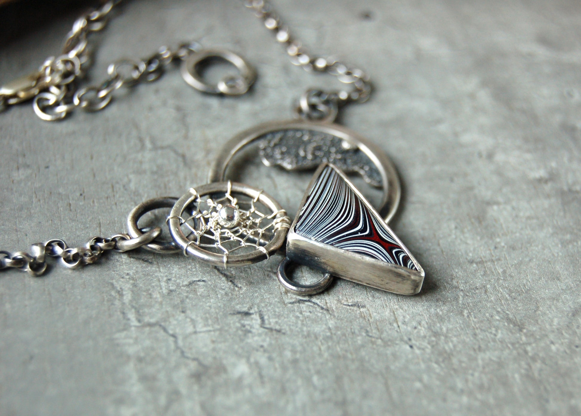 Sterling silver fordite necklace pendant. Boho chic jewelry