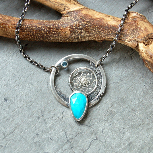 Turquoise dreamcatcher necklace in Sterling silver