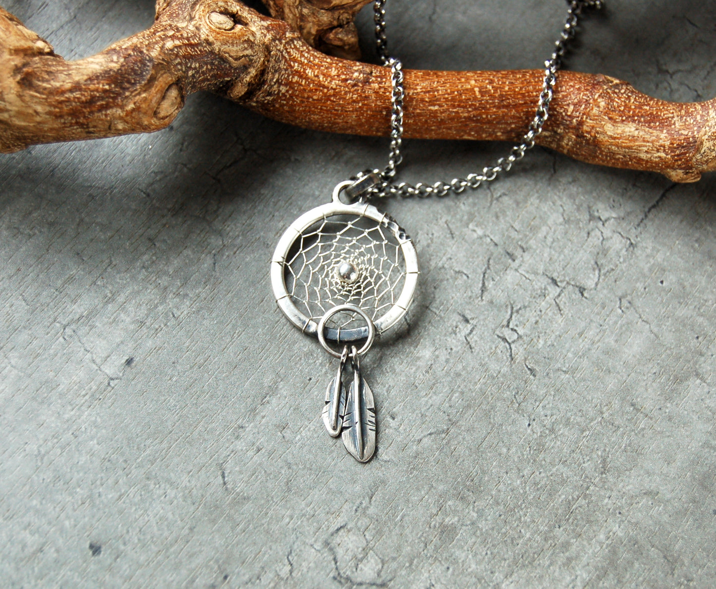 Handmade Silver dreamcatcher pendant