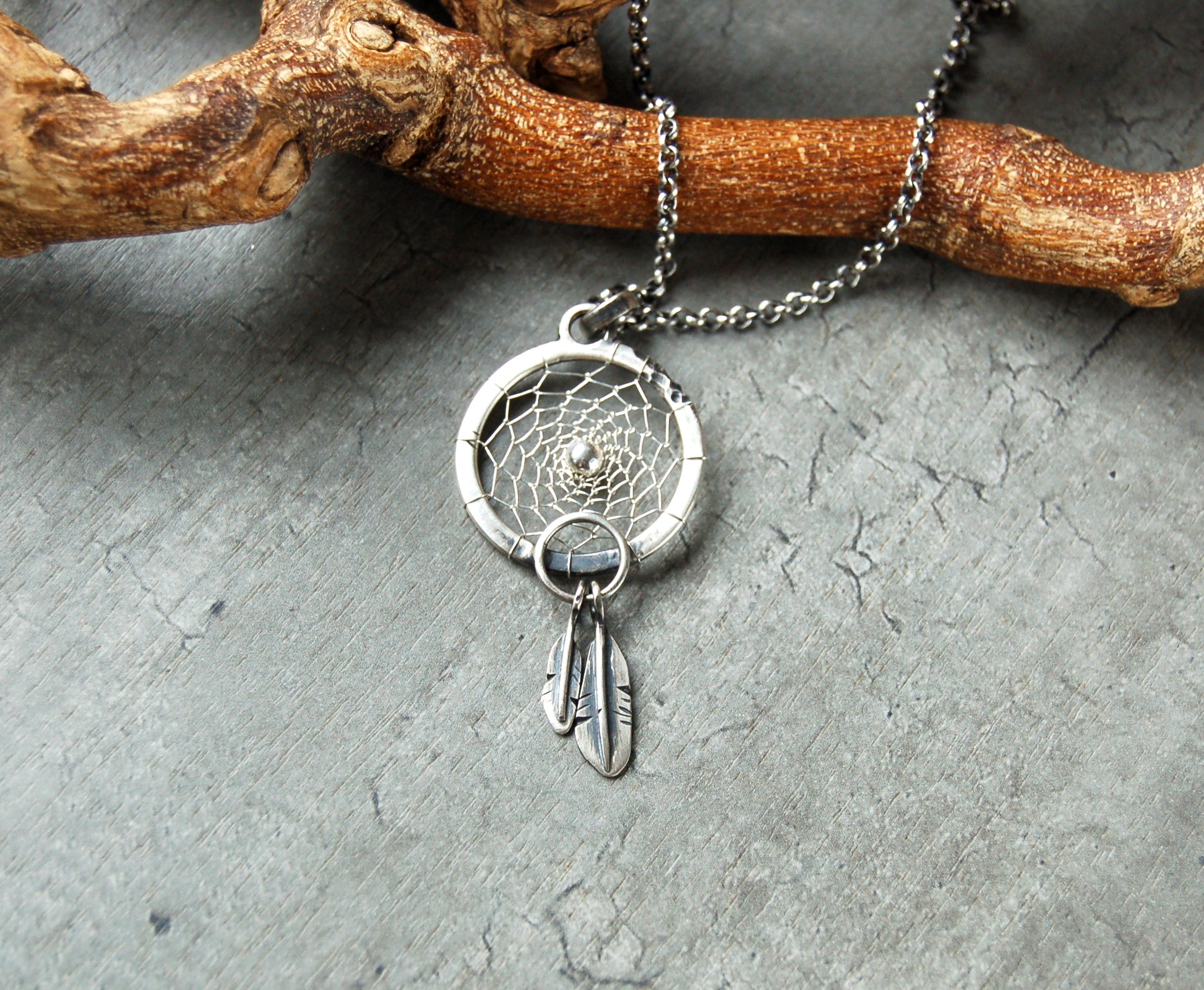 Handmade Silver dreamcatcher pendant