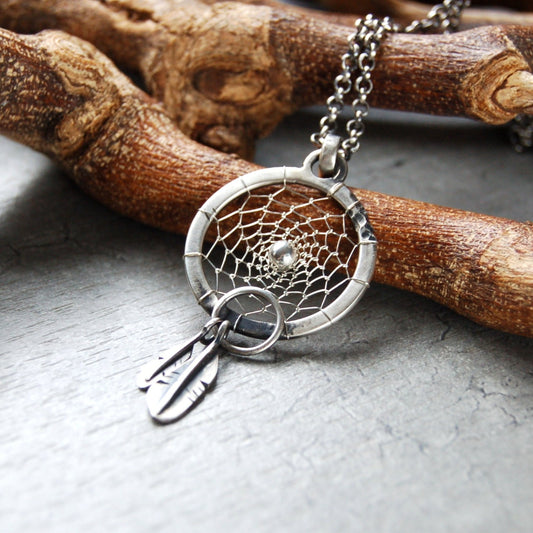 Handmade Silver dreamcatcher pendant