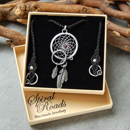 silver boho necklace with amethyst