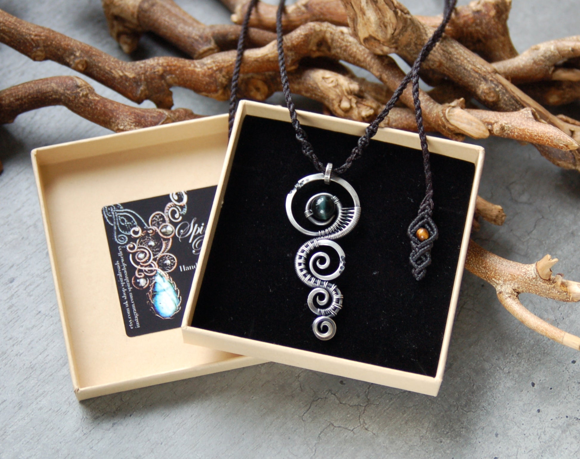 Wire wrapped pendant in gift box