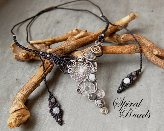 Silver Dreamcatcher Necklace with Macrame
