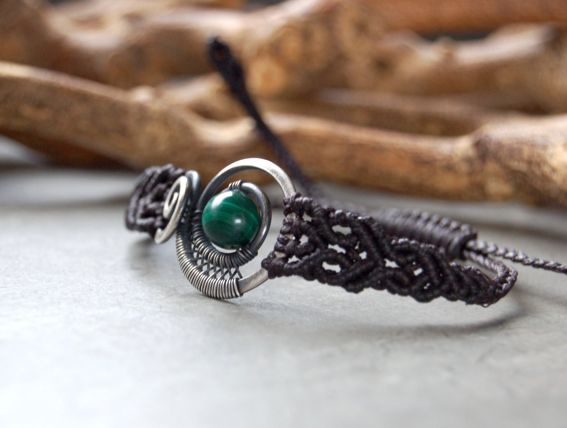 Macrame and wire wrap bracelet