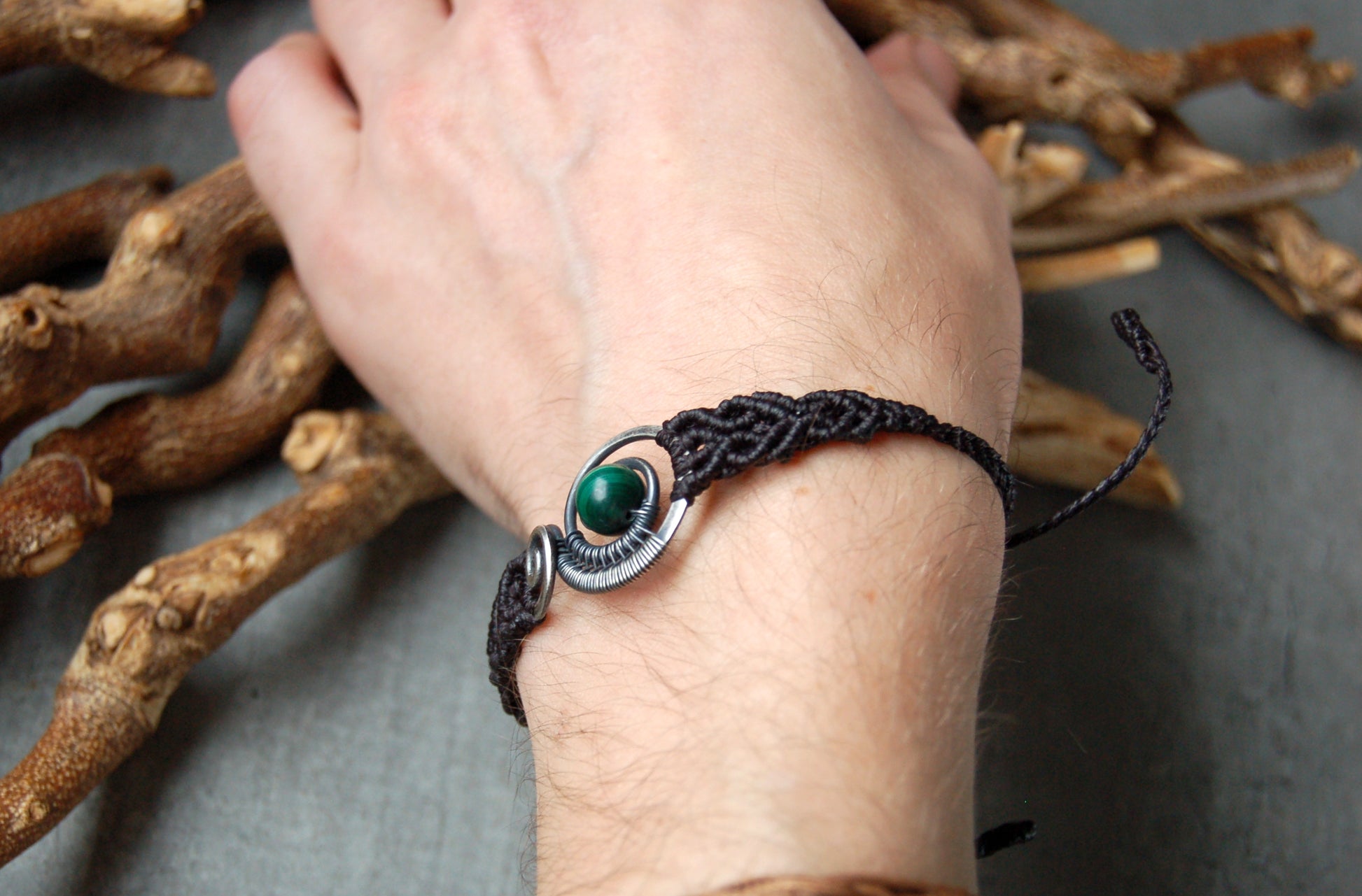 Macrame and wire wrap bracelet