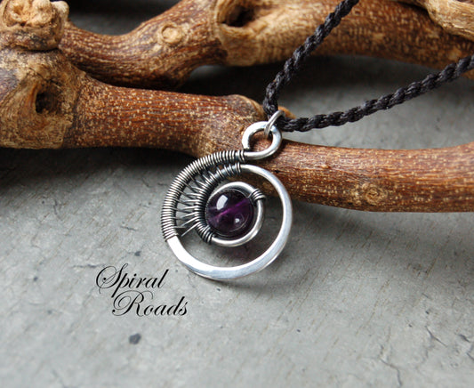 Silver wire wrapped pendant with Amethyst