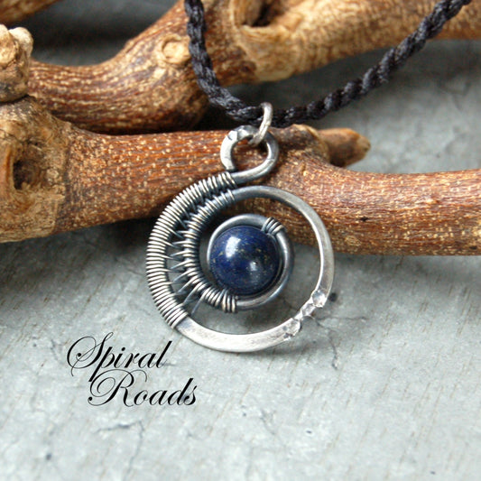 Silver wire wrapped necklace with Lapis Lazuli